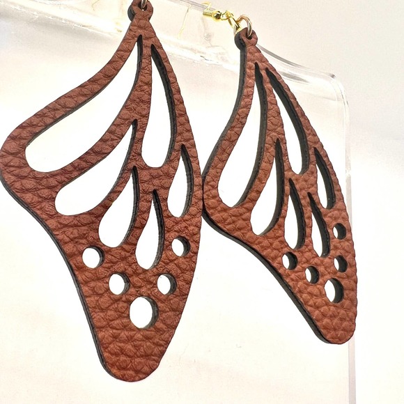 Butterfly Wings Earrings - Vegan Leather Accessories - Moth Wings - Statement - Picture 2 of 10